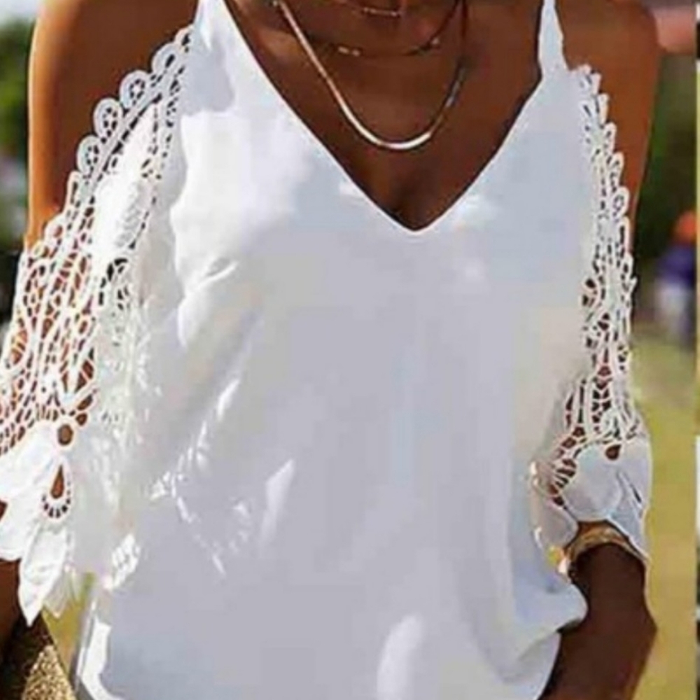 NWT WHITE LACE COLD SHOULDER TANK/TOP L